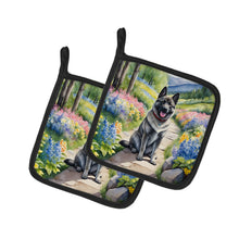 Load image into Gallery viewer, Norwegian Elkhound Spring Path Pot Holders - Set of 2 Decorative Kitchen Helpers | Made in the USA