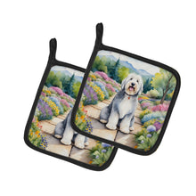 Load image into Gallery viewer, Old English Sheepdog Spring Path Pot Holders - Set of 2 Decorative Kitchen Helpers | Made in the USA