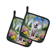 Load image into Gallery viewer, Pit Bull Terrier Spring Path Pot Holders - Set of 2 Decorative Kitchen Helpers | Made in the USA