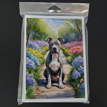 Load image into Gallery viewer, Pit Bull Terrier Spring Path Greeting Cards - Blank Note Cards – 8-Pack of Artist-Designed Cards with Envelopes