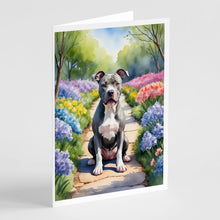 Load image into Gallery viewer, Pit Bull Terrier Spring Path Greeting Cards - Blank Note Cards – 8-Pack of Artist-Designed Cards with Envelopes
