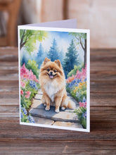 Load image into Gallery viewer, Pomeranian Spring Path Greeting Cards - Blank Note Cards – 8-Pack of Artist-Designed Cards with Envelopes