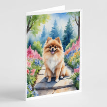 Load image into Gallery viewer, Pomeranian Spring Path Greeting Cards - Blank Note Cards – 8-Pack of Artist-Designed Cards with Envelopes