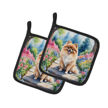 Load image into Gallery viewer, Pomeranian Spring Path Pot Holders - Set of 2 Decorative Kitchen Helpers | Made in the USA