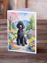 Load image into Gallery viewer, Black Poodle Spring Path Greeting Cards - Blank Note Cards – 8-Pack of Artist-Designed Cards with Envelopes
