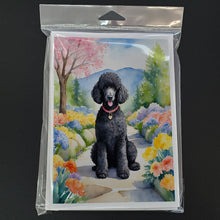 Load image into Gallery viewer, Black Poodle Spring Path Greeting Cards - Blank Note Cards – 8-Pack of Artist-Designed Cards with Envelopes