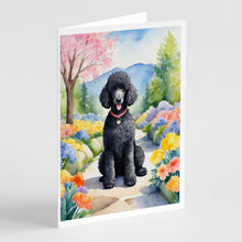 Load image into Gallery viewer, Black Poodle Spring Path Greeting Cards - Blank Note Cards – 8-Pack of Artist-Designed Cards with Envelopes