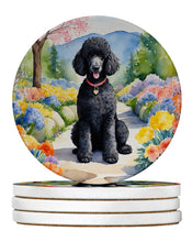 Load image into Gallery viewer, Black Poodle Spring Path Large Sandstone Coasters Pack of 4