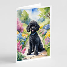 Load image into Gallery viewer, Black Poodle Spring Path Greeting Cards - Blank Note Cards – 8-Pack of Artist-Designed Cards with Envelopes