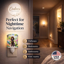 Load image into Gallery viewer, Chocolate Poodle Spring Path Ceramic Night Light Compact, UL-Certified, Ideal for Bedroom, Bathroom, Nursery, Hallway, Kitchen, 6x4x3, Multicolor