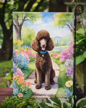 Load image into Gallery viewer, Chocolate Poodle Spring Path Garden Flag  – Dog-Themed Floral Outdoor Decor