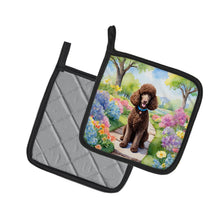 Load image into Gallery viewer, Chocolate Poodle Spring Path Pot Holders - Set of 2 Decorative Kitchen Helpers | Made in the USA