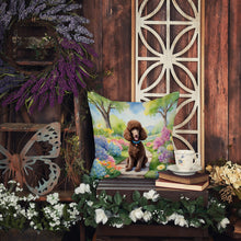Load image into Gallery viewer, Chocolate Poodle Spring Path Throw Pillow