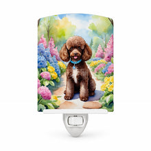 Load image into Gallery viewer, Chocolate Poodle Spring Path Ceramic Night Light Compact, UL-Certified, Ideal for Bedroom, Bathroom, Nursery, Hallway, Kitchen, 6x4x3, Multicolor