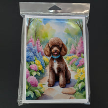 Load image into Gallery viewer, Chocolate Poodle Spring Path Greeting Cards - Blank Note Cards – 8-Pack of Artist-Designed Cards with Envelopes
