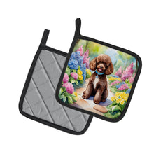 Load image into Gallery viewer, Chocolate Poodle Spring Path Pot Holders - Set of 2 Decorative Kitchen Helpers | Made in the USA