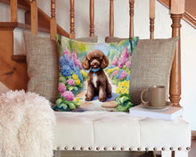 Load image into Gallery viewer, Chocolate Poodle Spring Path Throw Pillow - 14x14 Decorative Pillow – Art for Your Home &amp; Patio
