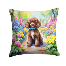 Load image into Gallery viewer, Chocolate Poodle Spring Path Throw Pillow - 14x14 Decorative Pillow – Art for Your Home &amp; Patio