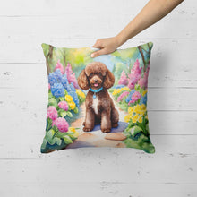 Load image into Gallery viewer, Chocolate Poodle Spring Path Throw Pillow