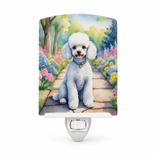 Load image into Gallery viewer, White Poodle Spring Path Ceramic Night Light Compact, UL-Certified, Ideal for Bedroom, Bathroom, Nursery, Hallway, Kitchen, 6x4x3, Multicolor