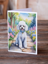 Load image into Gallery viewer, White Poodle Spring Path Greeting Cards - Blank Note Cards – 8-Pack of Artist-Designed Cards with Envelopes