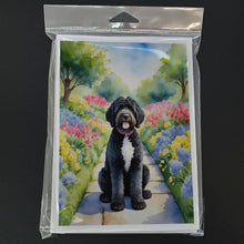 Load image into Gallery viewer, Portuguese Water Dog Spring Path Greeting Cards - Blank Note Cards – 8-Pack of Artist-Designed Cards with Envelopes