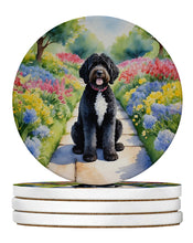 Load image into Gallery viewer, Portuguese Water Dog Spring Path Large Sandstone Coasters Pack of 4
