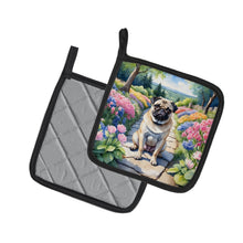 Load image into Gallery viewer, Pug Spring Path Pot Holders - Set of 2 Decorative Kitchen Helpers | Made in the USA