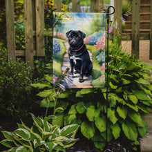 Load image into Gallery viewer, Black Pug Spring Path Garden Flag  – Dog-Themed Floral Outdoor Decor