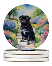 Load image into Gallery viewer, Black Pug Spring Path Large Sandstone Coasters Pack of 4