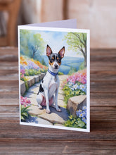 Load image into Gallery viewer, Rat Terrier Spring Path Greeting Cards - Blank Note Cards – 8-Pack of Artist-Designed Cards with Envelopes