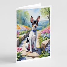 Load image into Gallery viewer, Rat Terrier Spring Path Greeting Cards - Blank Note Cards – 8-Pack of Artist-Designed Cards with Envelopes