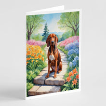 Load image into Gallery viewer, Redbone Coonhound Spring Path Greeting Cards - Blank Note Cards – 8-Pack of Artist-Designed Cards with Envelopes
