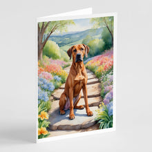 Load image into Gallery viewer, Rhodesian Ridgeback Spring Path Greeting Cards - Blank Note Cards – 8-Pack of Artist-Designed Cards with Envelopes