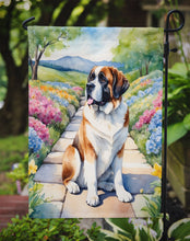 Load image into Gallery viewer, Saint Bernard Spring Path Garden Flag  – Dog-Themed Floral Outdoor Decor