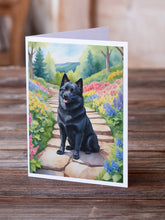 Load image into Gallery viewer, Schipperke Spring Path Greeting Cards - Blank Note Cards – 8-Pack of Artist-Designed Cards with Envelopes