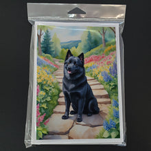 Load image into Gallery viewer, Schipperke Spring Path Greeting Cards - Blank Note Cards – 8-Pack of Artist-Designed Cards with Envelopes