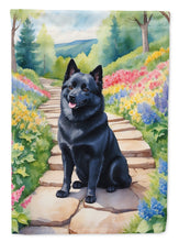 Load image into Gallery viewer, Schipperke Spring Path Garden Flag  – Dog-Themed Floral Outdoor Decor
