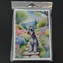 Load image into Gallery viewer, Schnauzer Spring Path Greeting Cards - Blank Note Cards – 8-Pack of Artist-Designed Cards with Envelopes