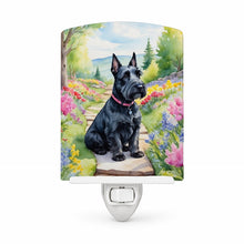 Load image into Gallery viewer, Scottish Terrier Spring Path Ceramic Night Light Compact, UL-Certified, Ideal for Bedroom, Bathroom, Nursery, Hallway, Kitchen, 6x4x3, Multicolor