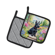 Load image into Gallery viewer, Scottish Terrier Spring Path Pot Holders - Set of 2 Decorative Kitchen Helpers | Made in the USA