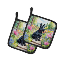 Load image into Gallery viewer, Scottish Terrier Spring Path Pot Holders - Set of 2 Decorative Kitchen Helpers | Made in the USA