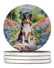 Load image into Gallery viewer, Sheltie Spring Path Large Sandstone Coasters Pack of 4