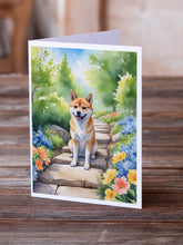 Load image into Gallery viewer, Shiba Inu Spring Path Greeting Cards - Blank Note Cards – 8-Pack of Artist-Designed Cards with Envelopes