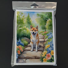 Load image into Gallery viewer, Shiba Inu Spring Path Greeting Cards - Blank Note Cards – 8-Pack of Artist-Designed Cards with Envelopes