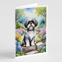 Load image into Gallery viewer, Shih Tzu Spring Path Greeting Cards - Blank Note Cards – 8-Pack of Artist-Designed Cards with Envelopes