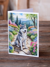 Load image into Gallery viewer, Siberian Husky Spring Path Greeting Cards - Blank Note Cards – 8-Pack of Artist-Designed Cards with Envelopes