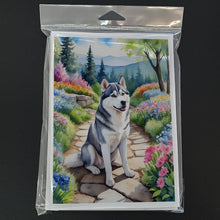Load image into Gallery viewer, Siberian Husky Spring Path Greeting Cards - Blank Note Cards – 8-Pack of Artist-Designed Cards with Envelopes