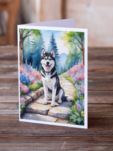 Load image into Gallery viewer, Siberian Husky Spring Path Greeting Cards - Blank Note Cards – 8-Pack of Artist-Designed Cards with Envelopes