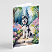Load image into Gallery viewer, Siberian Husky Spring Path Greeting Cards - Blank Note Cards – 8-Pack of Artist-Designed Cards with Envelopes